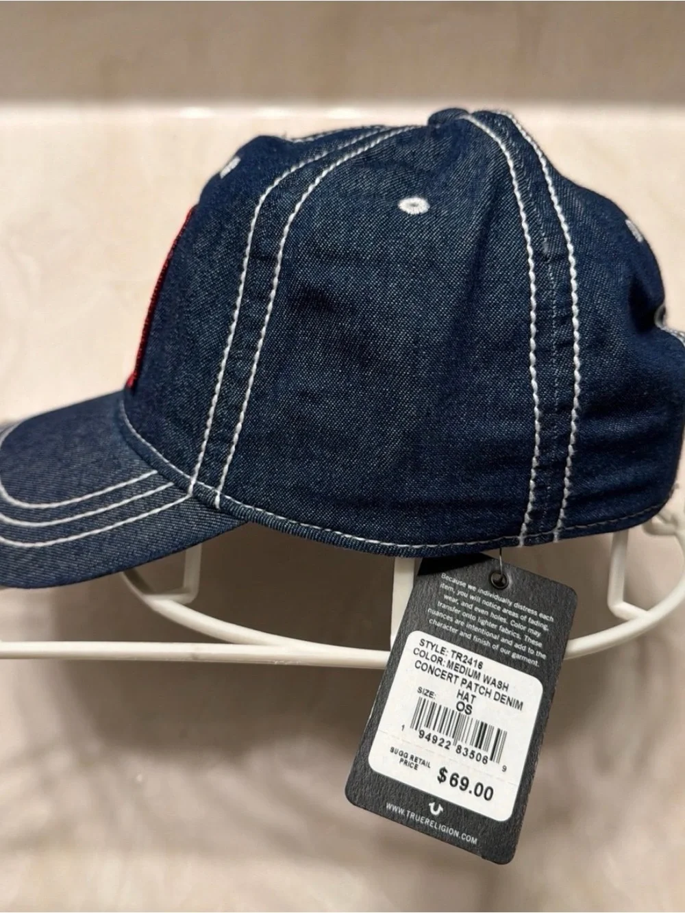 True Religion Denim Baseball Cap - Blue with Red Patch